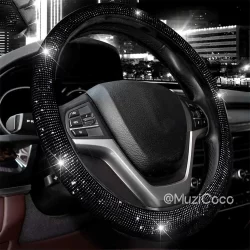 Universal 38CM Rhinestones Tampa Do Volante Com Protetor Antiderrapante Respirável Para Carro Diamante Cristalino