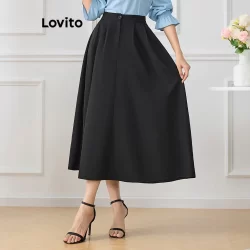 (Trendy) Lovito Saia plissada simples elegante para mulheres L118ED273