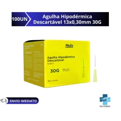 Agulha Hipodérmica Descartável 13x0,30mm 30g (Amarela) Insulina Caixa C/100 - Medix