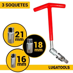 Chave Vela Articulada 3 Soquetes 16mm à 21mm Automotiva Veicular Lugatools