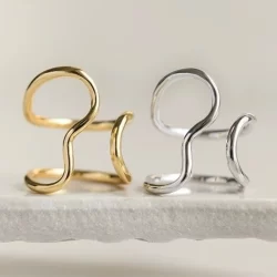 Anel Formato Abstrato Liso Vazado Alta Fusão Regulável Banhado a Ouro 18K Prata 925