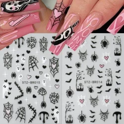 Decalques de Manicure de Halloween Decalques de Manicure Dark Spider Web Adesivos de unhas fantasma do amor