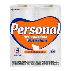 Papel higiênico folha simples com 4 rolos Personal