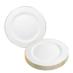Kit 6 Prato Mesa Raso Refeição De Porcelana Borda Dourada Jantar 27cm