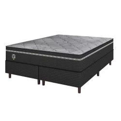Cama Box King Preto E Colchão King Molas Ensacadas Individualmente Euro Pillow 193x203x71 Extra Sleep Umaflex