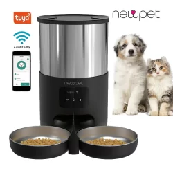 5L Alimentador Pet Automático Inteligente Double Bowls WIFI APP Controle Remoto Para O Cão Gato Comida Dispenser Timing Gravação De Voz Tigela De Aço Inoxidável