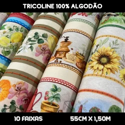 Tecido Tricoline Algodão Barrado | 10 Faixas | 55cm X 1,50m