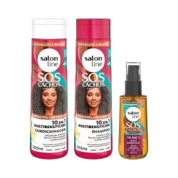 Kit Shampoo, Condicionador e Óleo de Tratamento SOS Cachos 10 em 1 Multibenefícios