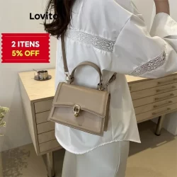 (Trendy) Lovito Bolsa De Ombro Pequena Casual De Metal Liso Com Textura Bolsa De Ombro Pequena Para Mulheres LFA51558