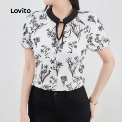 Lovito Blusa Boho Colorblock com Laçada Blusa Macia e Confortável de Primavera/verão para mulheres L137ED015