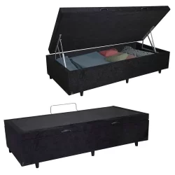 Cama Box Baú Solteiro Suede Sereneprime Preto 88x188x44 cm Estrutura Blindada