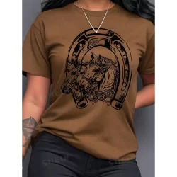 Camiseta Unissex Estampada Ferradura Cavalo em Estilo CowBoy