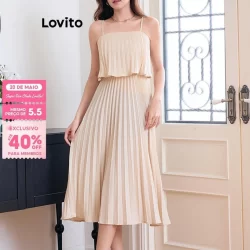 (Trendy) Lovito Vestido Casual Vestido Plissado Liso Para Mulheres L109MD205