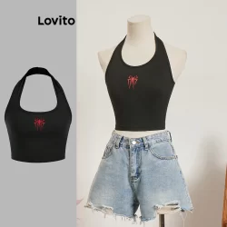 (Trendy) Lovito Regata Casual Com Desenho Animado Sem Costas Para Mulheres L99ED016