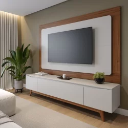 Rack com Painel para Tv até 75 Polegadas 220cm Pés Madeira Maciça Flynt Oslo 220