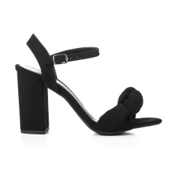Sandália Feminina Tecido Salto Alto Grosso 9 Cm Moderna Moda