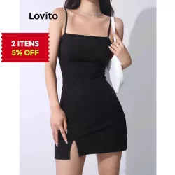 (Trendy) Lovito Vestido Elegante Vestido Liso Dividido Para Mulheres L91ED394