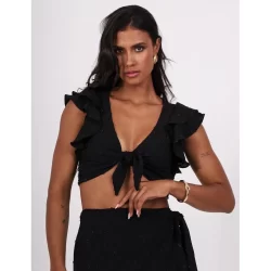 Blusa Creponada Cropped Preta Pequiá