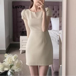 Lovito Vestido Casual Vestido Liso Com Babados Para Mulheres L99ED377