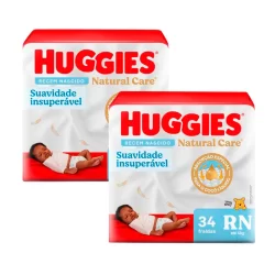 Kit 2 Fralda Huggies Recém Nascido Natural Care 34 Unidades