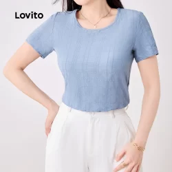 Lovito Blusa Casual Básica de Boa Textura para Primavera/verão Blusa Azul para Mulheres LB134LD302