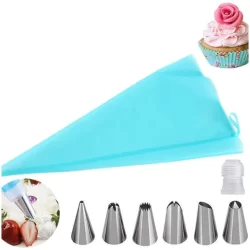 Kit 8 Peças Confeitaria Saco Silicone Bicos Inox Reutilizaveis Matriz Decoração Bolo Creme Chantilly