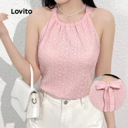 Lovito Top Sexy com Laço Nas Costas Top Rosa Macio e Confortável para primavera/verão L138ED556