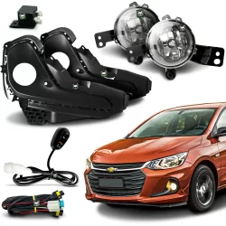 Kit Farol Auxiliar Milha Onix 2020 2021 2022 Moldura Preta Botao Colante