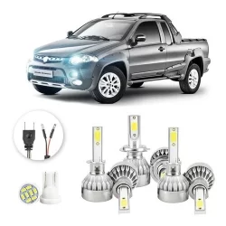 Lâmpadas Ultra Led Fiat Strada 20000lm Alto Baixo e Milha + Pingo Led