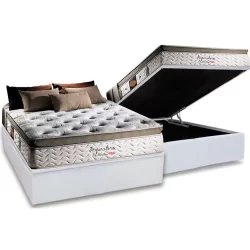 Conjunto Box Baú Casal: Colchão Molas Herval MasterPocket Ensacadas Imperatore Eco Bamboo + Base CRC Courano White(138x188)