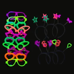 Kit Balada Neon Festa 30 itens Coloridos Divertidos 15 Óculos 15 Tiaras