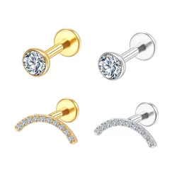 2PCS Kit Piercing Labret Titânio Trágus Ponto De Luz Zircônia Helix Tragus Piercing de Conch Boca-Medusa