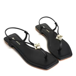 Rasteira Sandália Preto com Enfeite Metal Martelado 1380.320_1