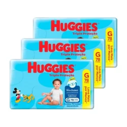 Fralda Descartável Huggies Hiper Tripla Proteção Tamanho G - 3 Pacotes com 78 Fraldas - Total 234 Tiras