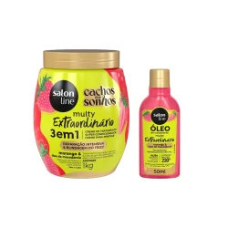 Kit Salon Line Multy Extraordinário Creme de Tratamento 3 em 1 + Óleo Reparador Morango