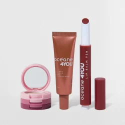 Kit Trio de Sombras + Hidratante Labial Cereja + Blush Líquido Coral 4you (3 Produtos)