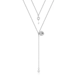 Colar Feminino Duplo de Prata 925 Coração e Chave pendente