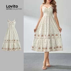 (Lovito Refine) Vestido Boho Floral Lace Up Estrutura Linha Vestido De Verão/Primavera Para Mulheres LR2LD067