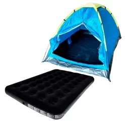 Barraca 3 Pessoas Iglu Tela Mosqueteira + Colchão Inflável Casal Preto Suporta 300kg