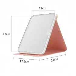 Espelho Decorativo Led Maquiagem Estética Recarregável Quadrado Capa De Couro Portátil Dobrável