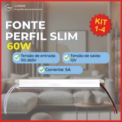 Kit 1-4 Fonte Slim Driver Chaveada 60W modelo fonte fina 12V~5A Bivolt 110V-265V