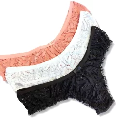 Kit 3 Calcinha Plus Size Fio Dental Renda Romance/Branco/Preto CPSFDR046