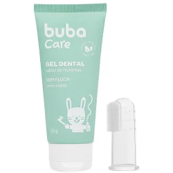 Gel Dental 50g Infantil Sem Flúor + Escova Massageadora Bebê Buba Sabor Frutinha