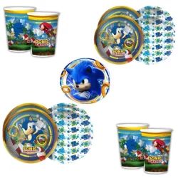 Kit Festa SONIC 16 Pratos + 16 Copos Descartável 180 Ml Papel - REGINA