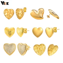 Brinco Vnox Heart Love Shaoe Para Mulheres E Meninas , Pingente Geométrico De Aço Inoxidável Em Ouro 18K , Presente De Moderno