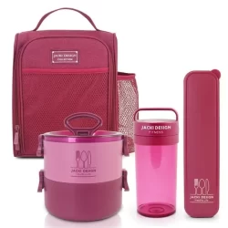 Conjunto da Linha Joy com Bolsa térmica, Porta talher, Pote de Marmita 2 Andares e Garrafa 430ml - Jacki Design