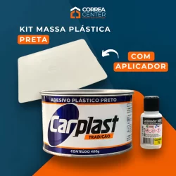 Massa Plastica Preta + Espatula Aplicador 400g Com Catalisador Kit Reparos Automotivo Metal Fibra Madeira Secagem Rapida