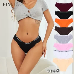 FINETOO Calcinha De Algodão Para Mulheres , Roupa Íntima De Cintura Média , Lingerie Respirável De Cor Sólida