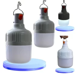Kit 2 Lampião Camping Lâmpada Led Pesca Barraca Lanterna Emergência 200W Recarregável Branco Frio