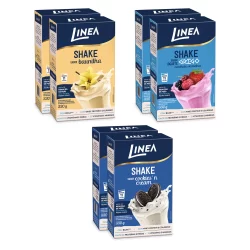 Kit 6 Shakes em pó Linea Sabor Cookies'n Cream, Baunilha e Iogurte Com Frutas Vermelhas 330g